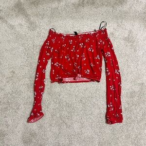 h&m floral off the shoulder cropped top